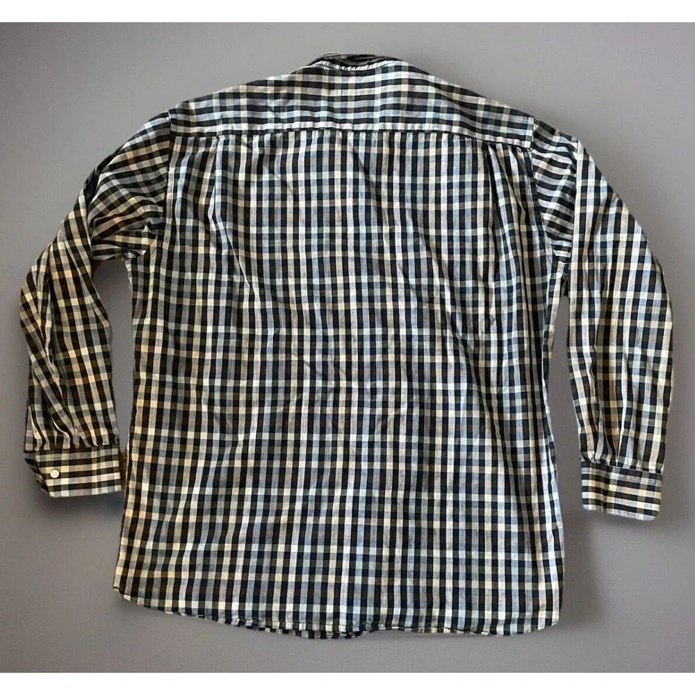 St. Croix Long Sleeve Button Up Shirt Brown Blue Plaid Made In Italy XL JBHS